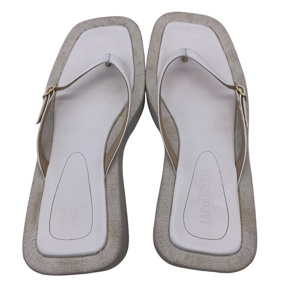 Jacquemus  Les Tatanes Lin Leather Platform Sandals Women’s Sz 40 US 9 White. #4 - Picture 11 of 13